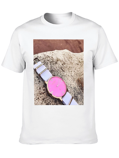 Stylish Pink Watch Tee - Modern Timepiece Design