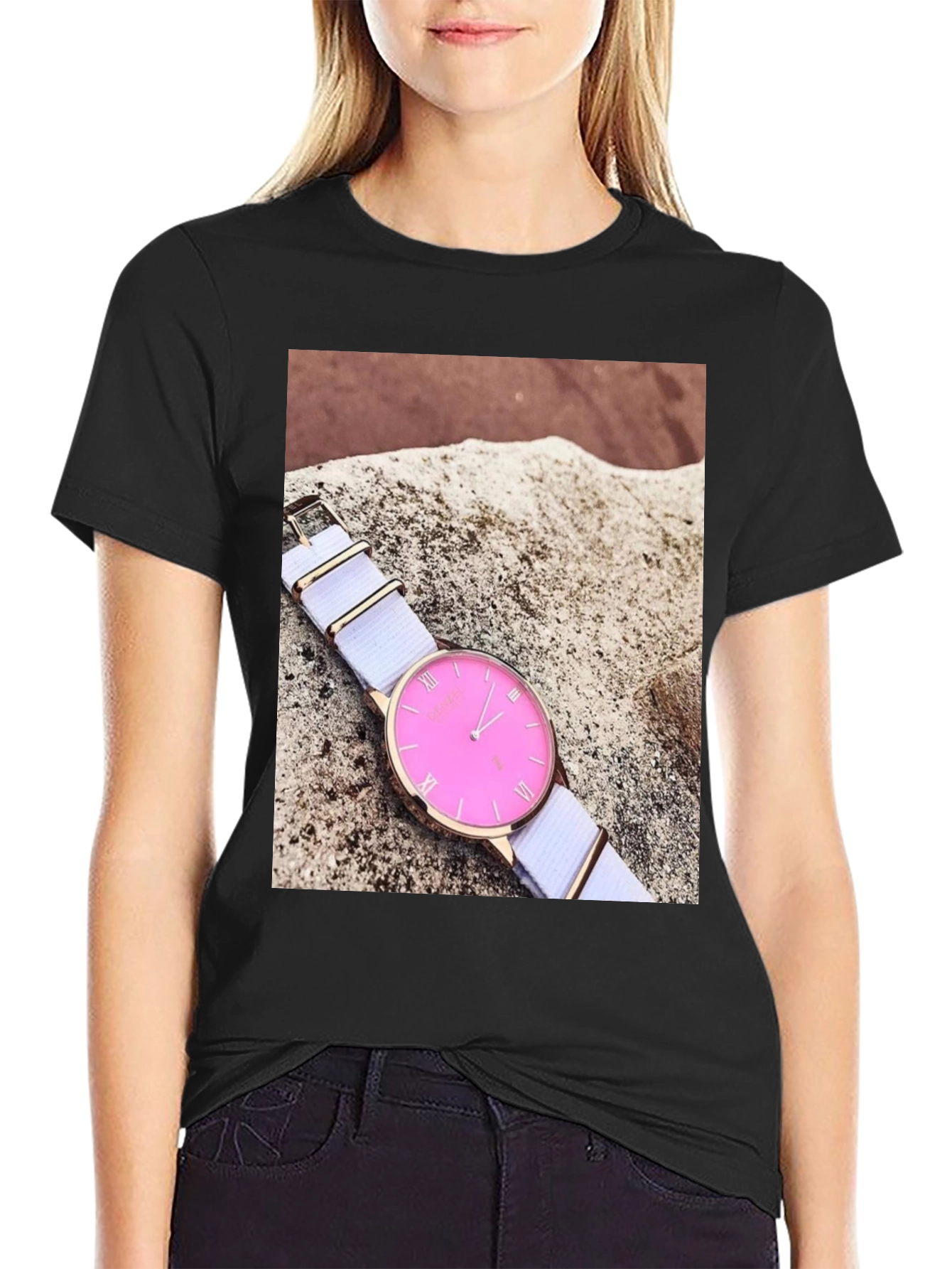 Stylish Pink Watch Tee - Modern Timepiece Design