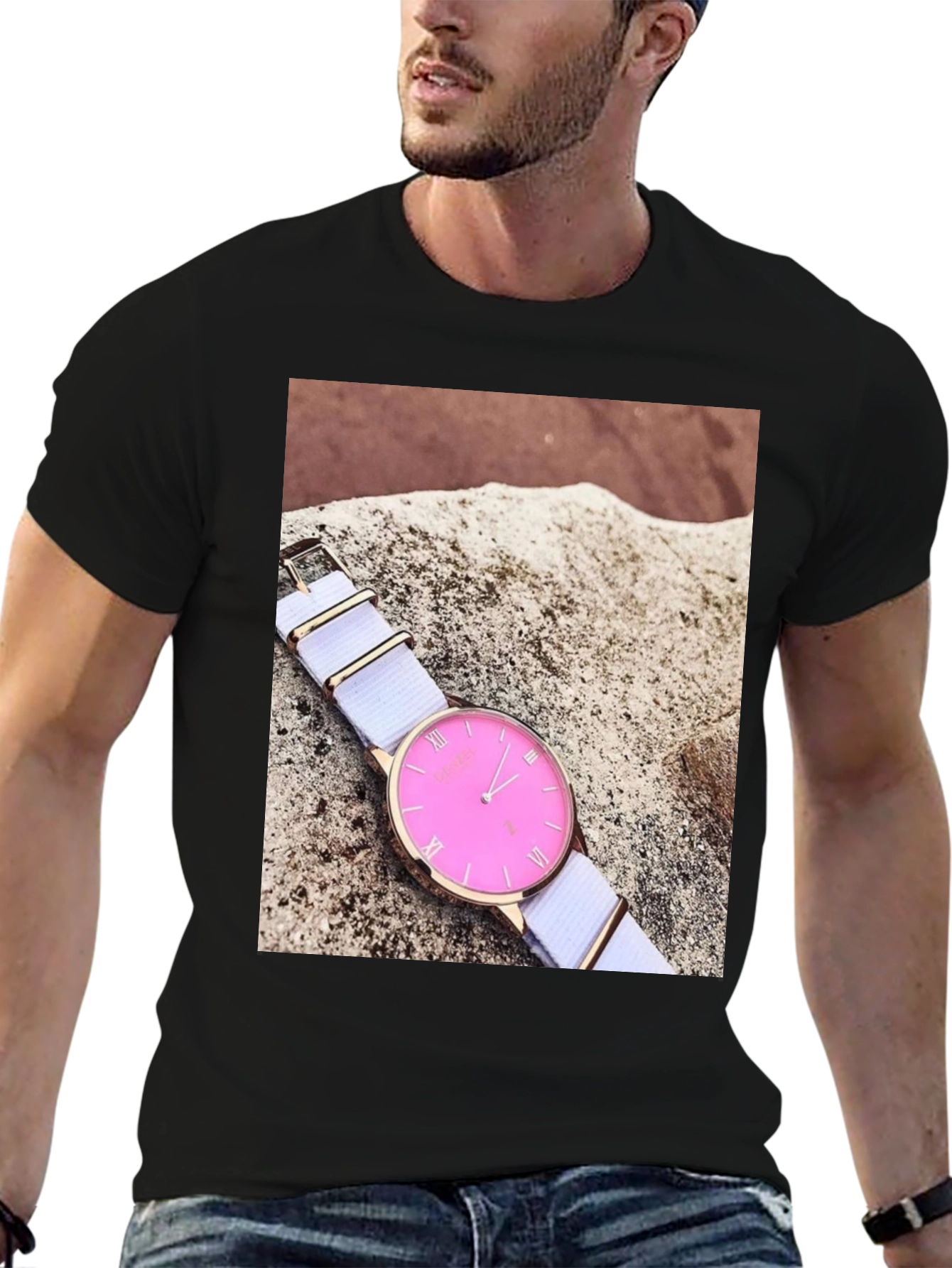 Stylish Pink Watch Tee - Modern Timepiece Design