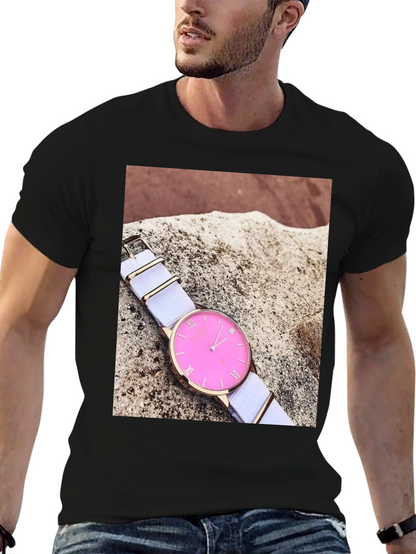 Stylish Pink Watch Tee - Modern Timepiece Design