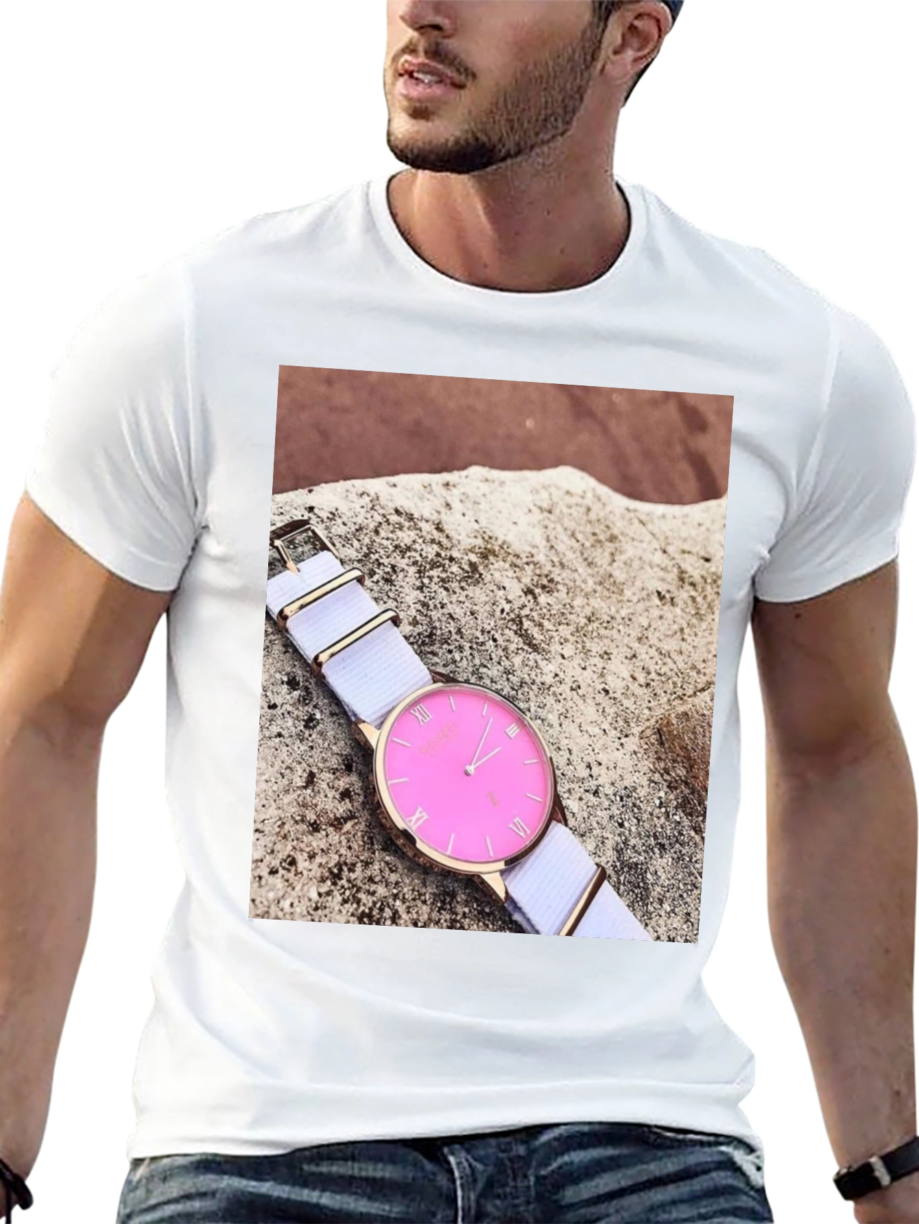 Stylish Pink Watch Tee - Modern Timepiece Design
