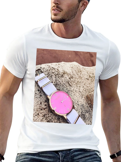 Stylish Pink Watch Tee - Modern Timepiece Design