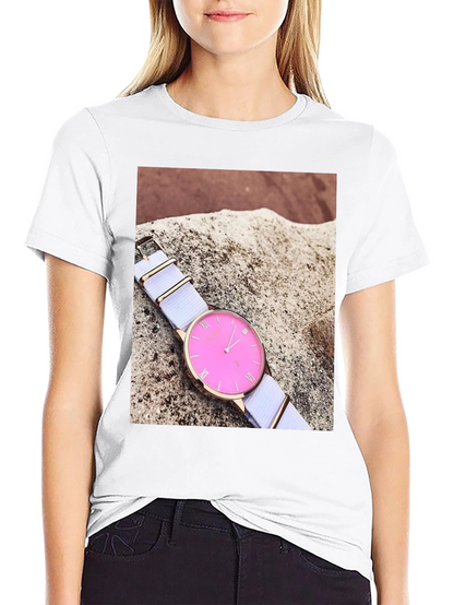 Stylish Pink Watch Tee - Modern Timepiece Design