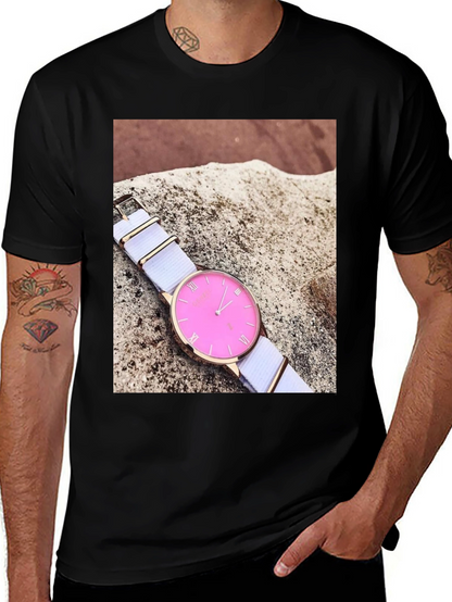 Stylish Pink Watch Tee - Modern Timepiece Design