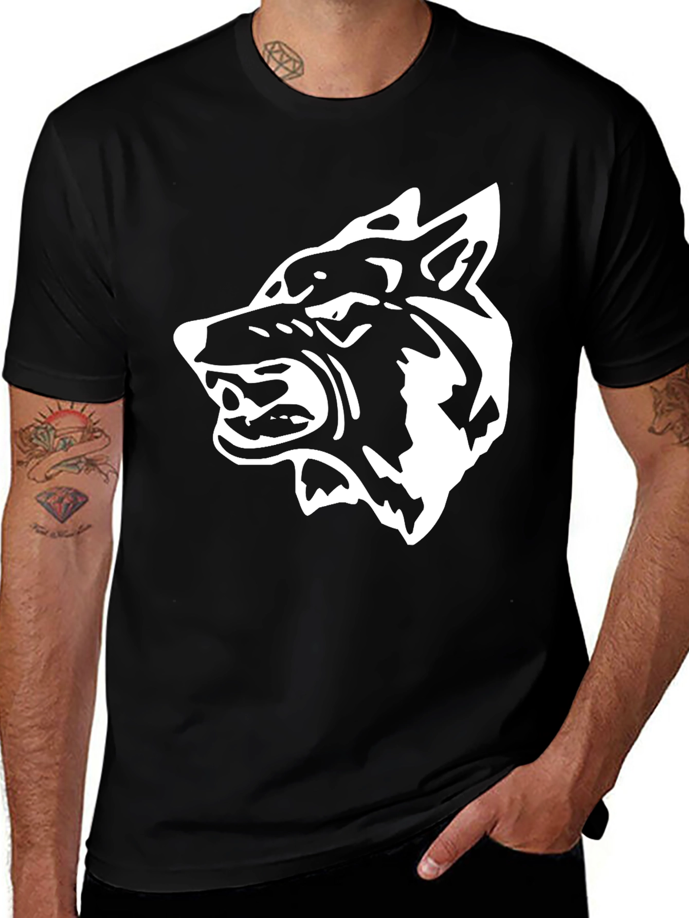 Bold Wolf Graphic Tee - Fierce Black Cotton T-Shirt
