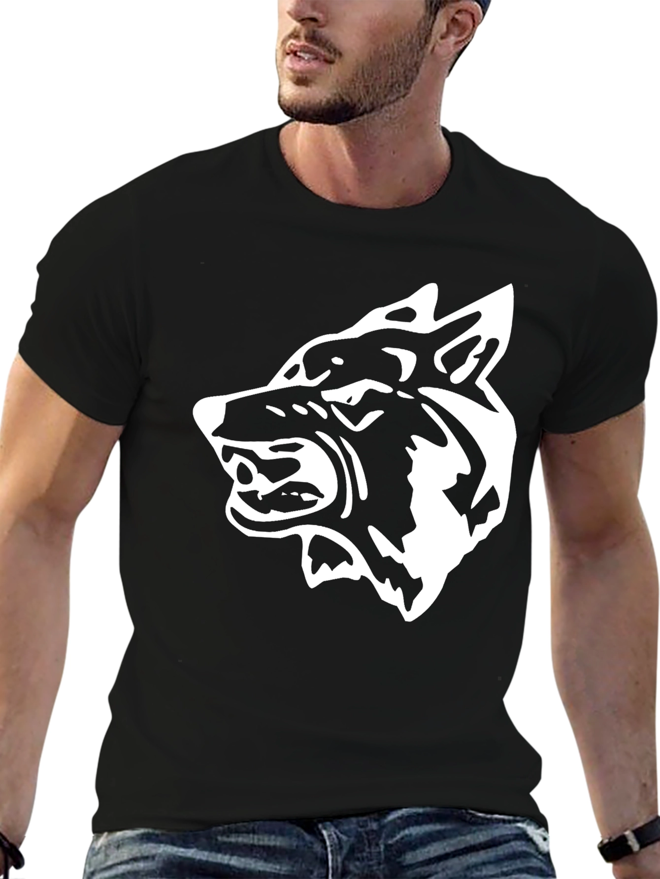 Bold Wolf Graphic Tee - Fierce Black Cotton T-Shirt