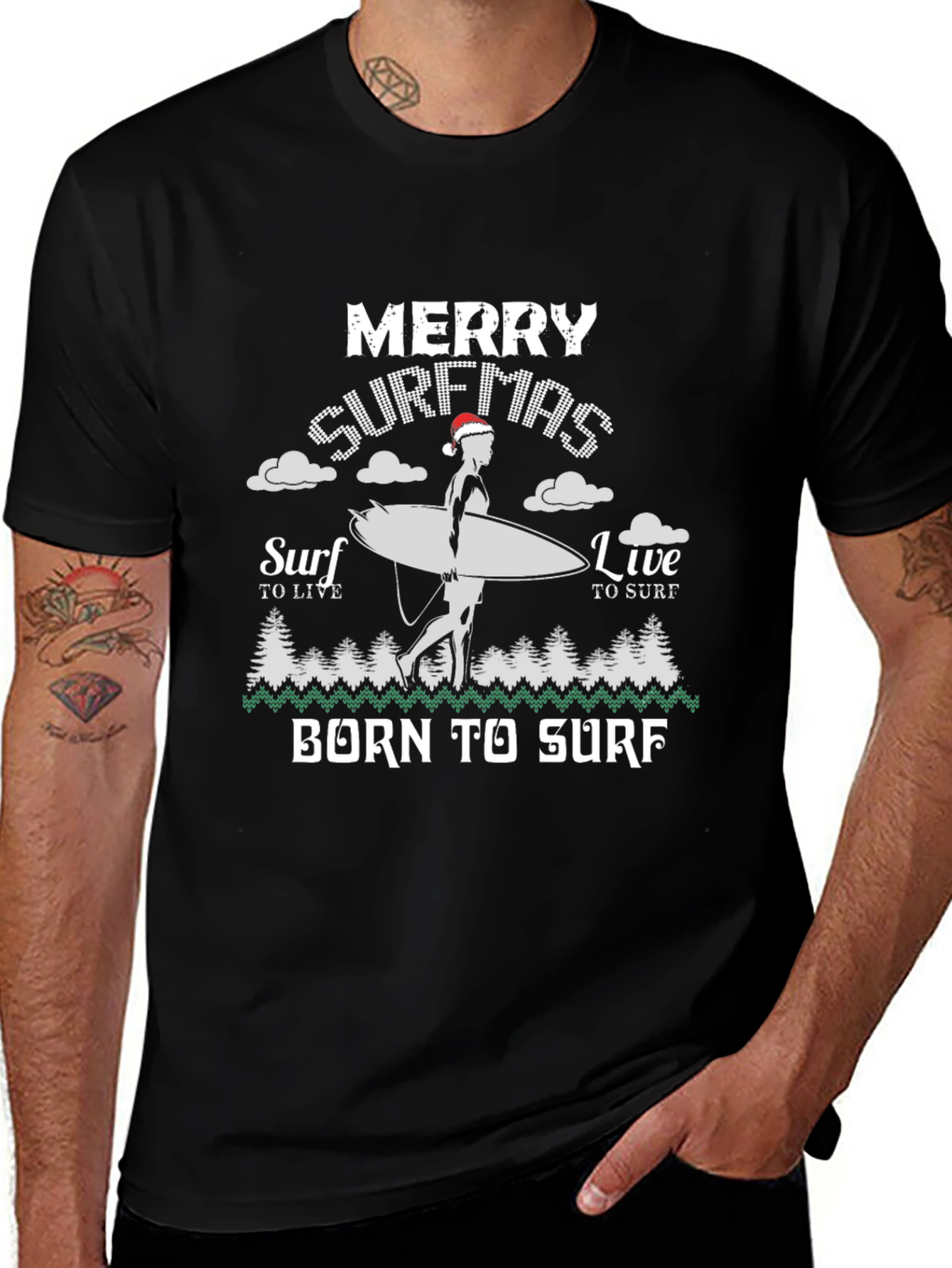 Merry Surfmas T-Shirt Born to Surf Christmas Tee