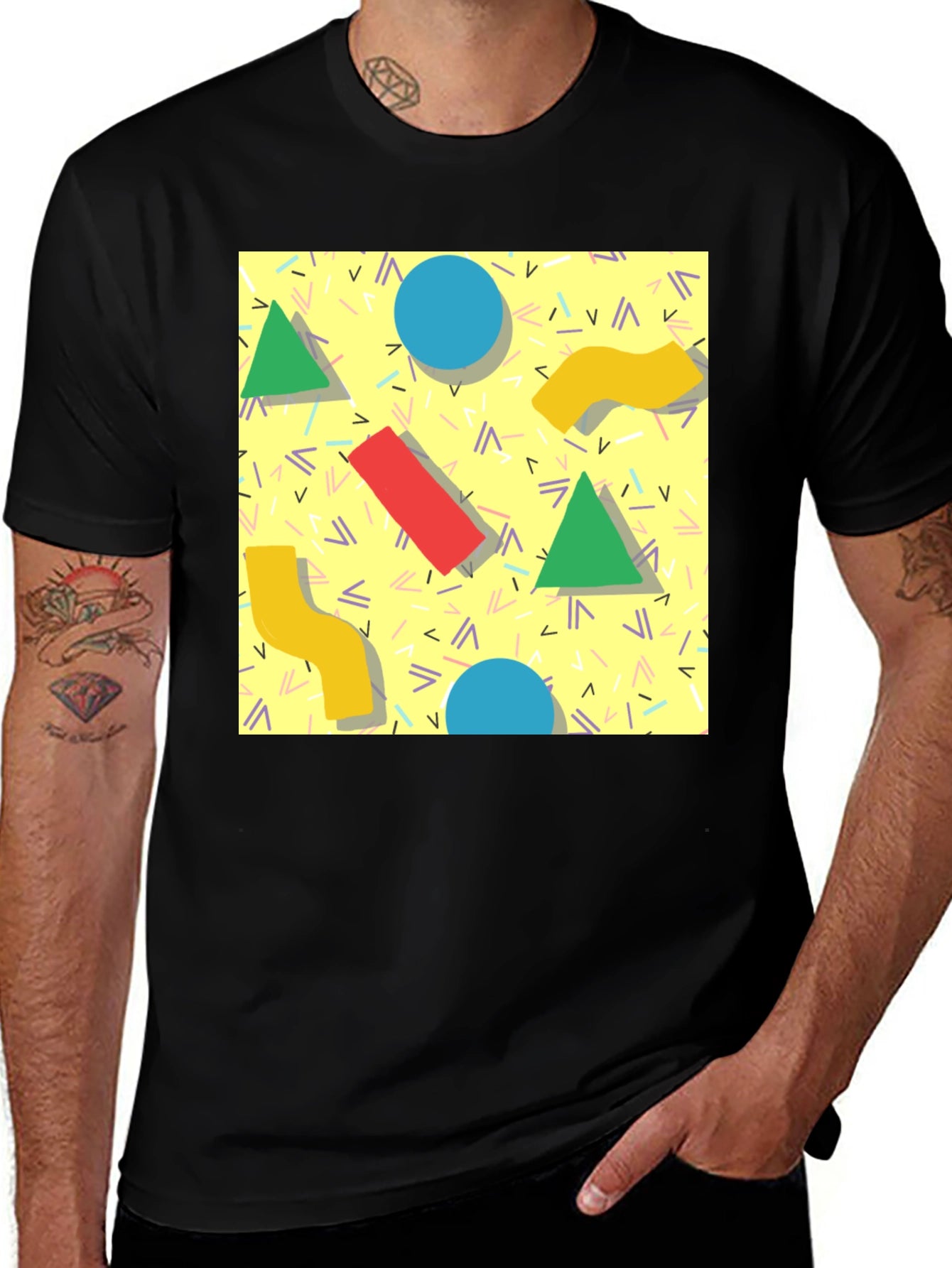 Retro 90s Pattern T-Shirt - Black