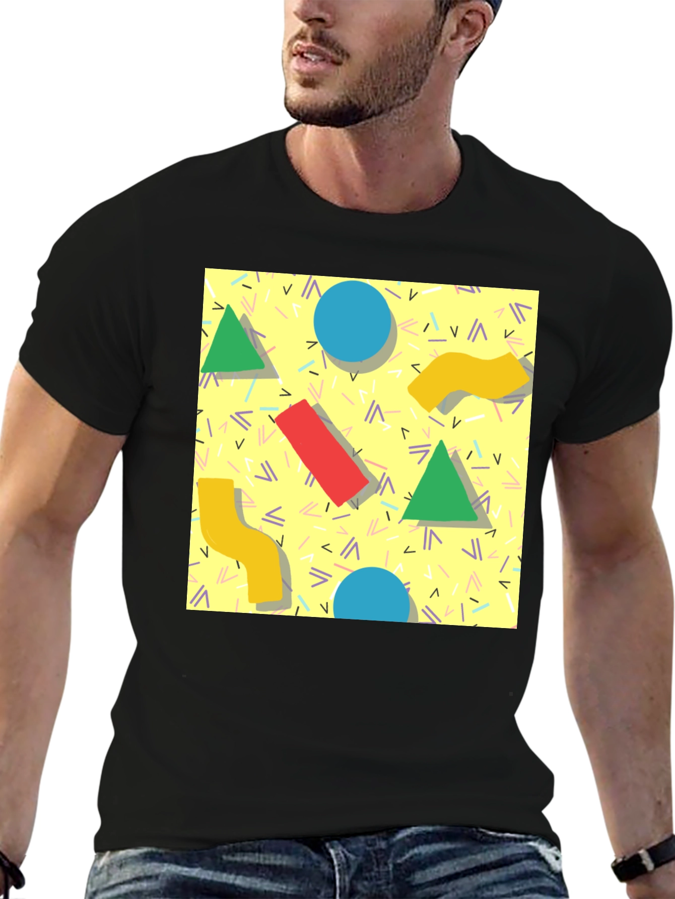 Retro 90s Pattern T-Shirt - Black