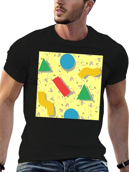 Retro 90s Pattern T-Shirt - Black