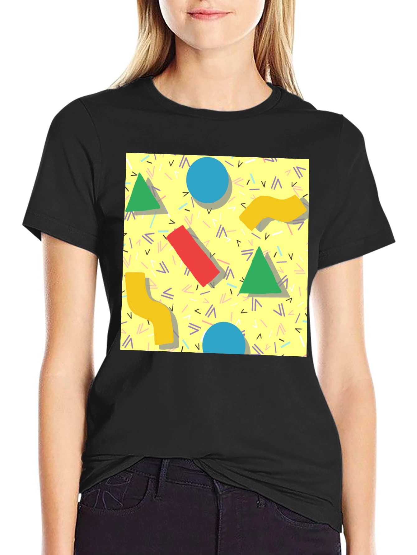 Retro 90s Pattern T-Shirt - Black