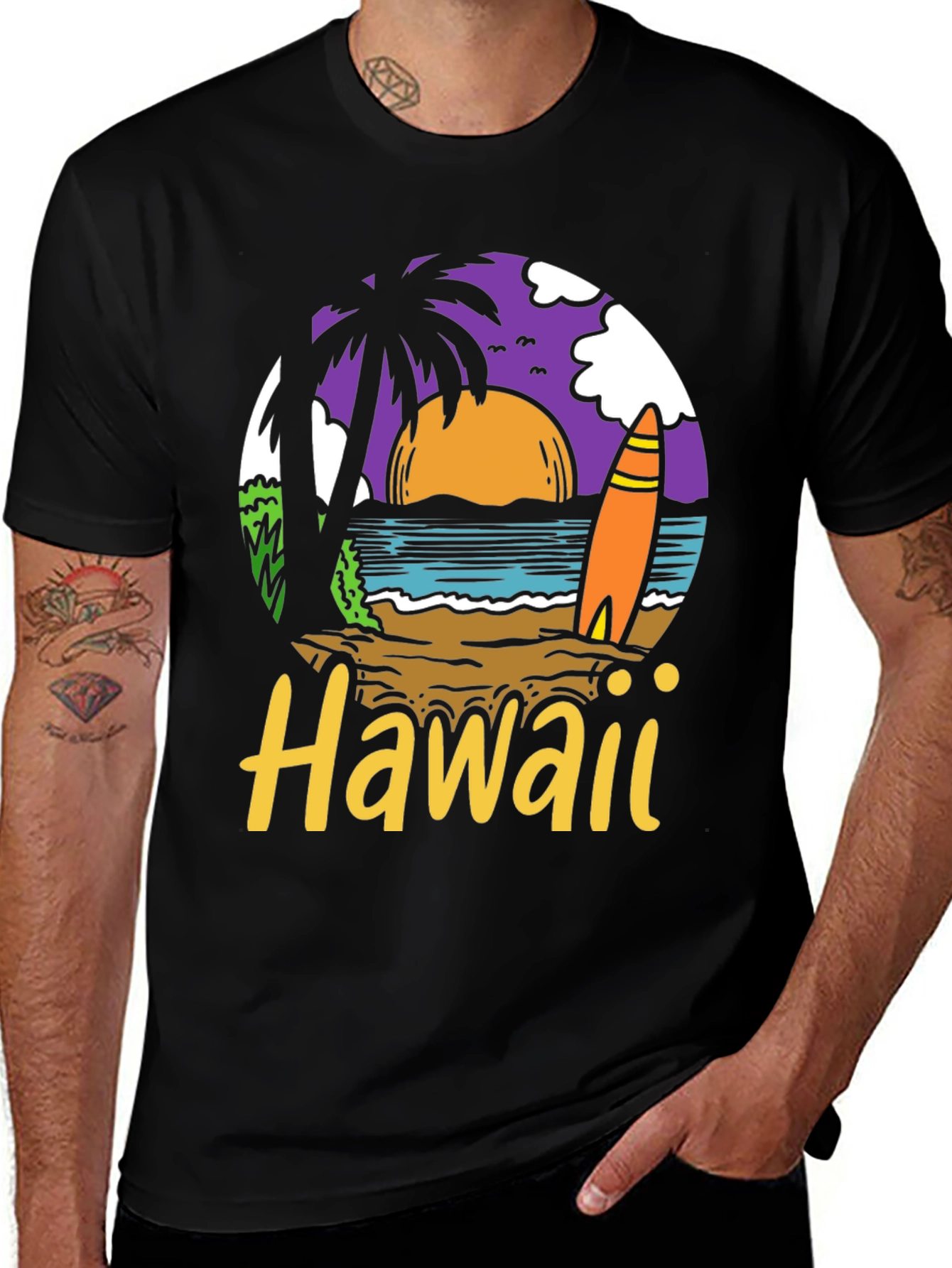 Hawaii Beach Scene Graphic T-Shirt