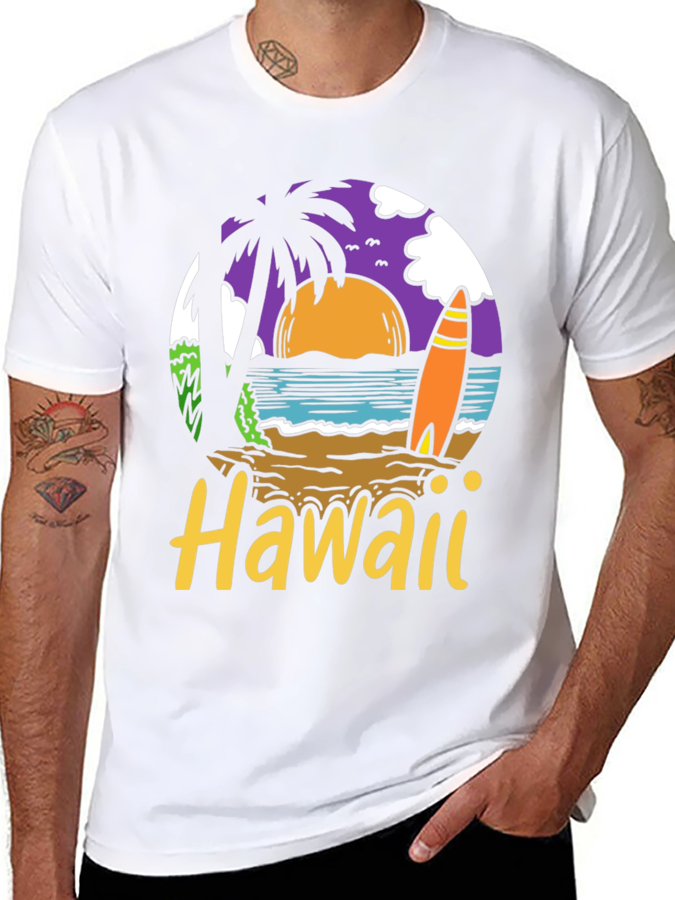 Hawaii Beach Scene Graphic T-Shirt
