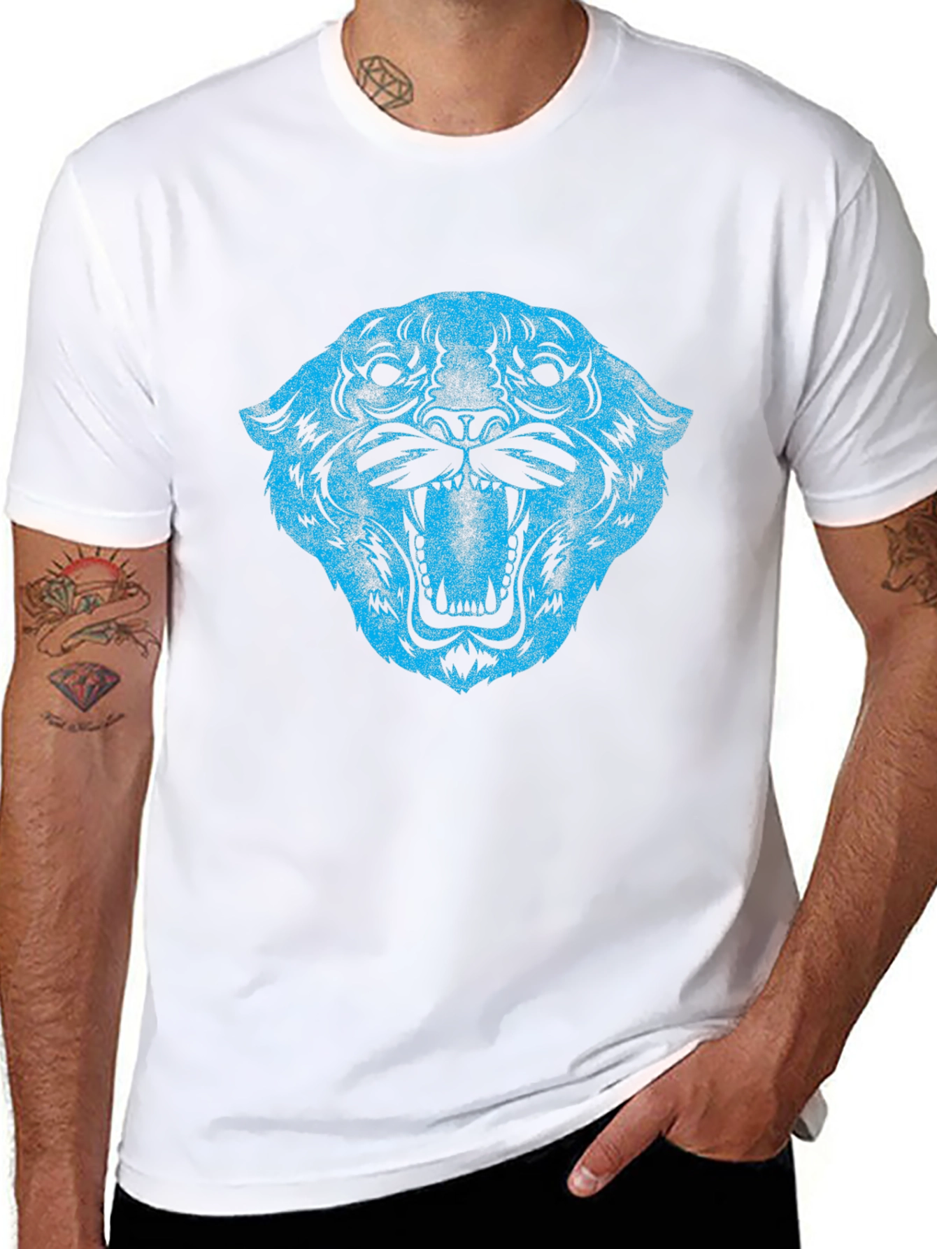 Blue Tiger Graphic Black T-Shirt