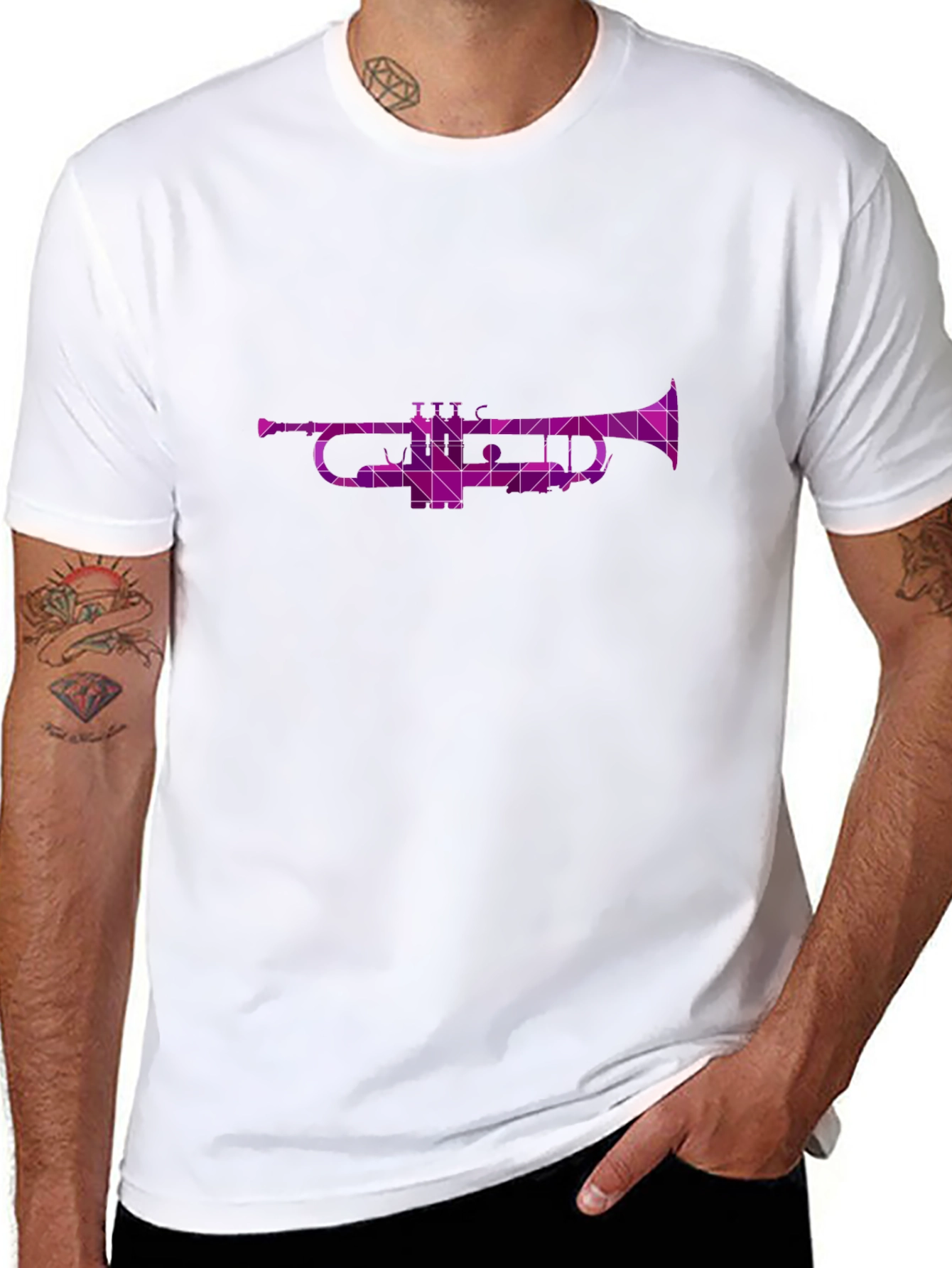 Geometric Trumpet Graphic Tee - Cool Music Shirt