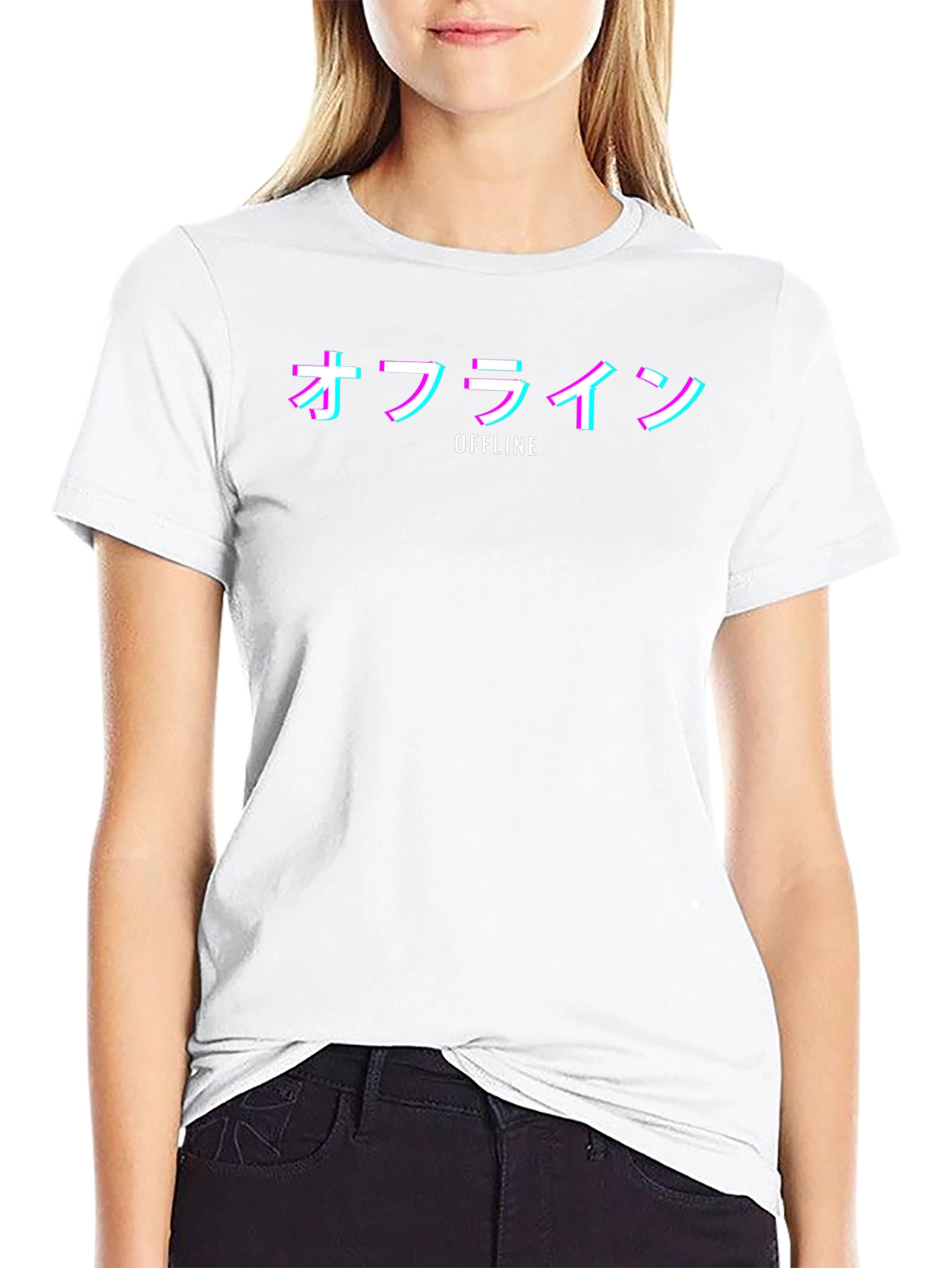 Offline Kanji T-Shirt - Glitch Vaporwave Style