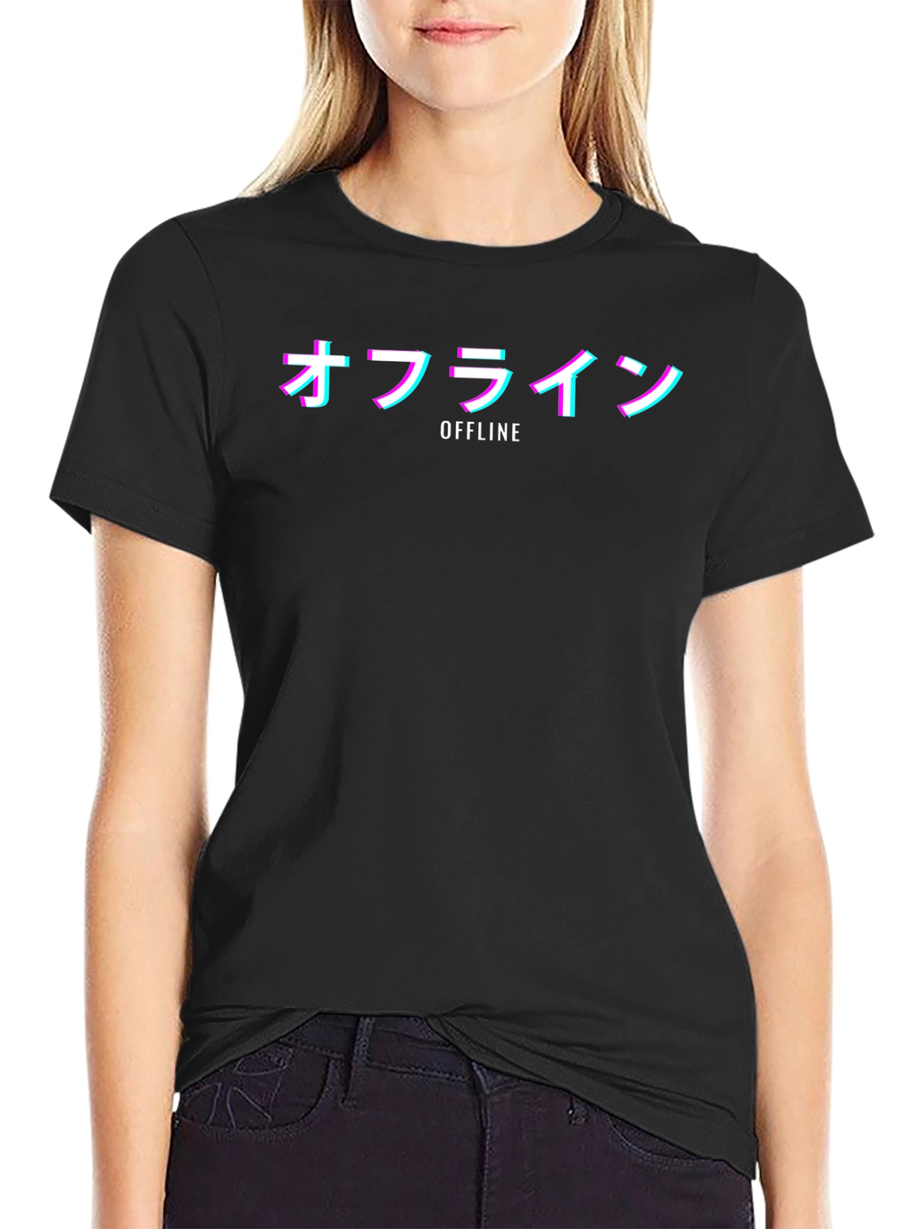 Offline Kanji T-Shirt - Glitch Vaporwave Style