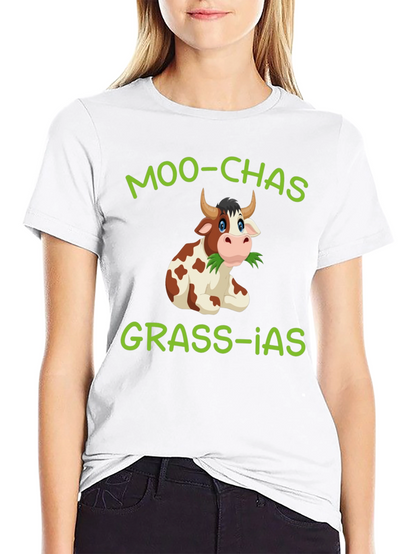 Moo-chas Grass-ias Cow Graphic T-Shirt