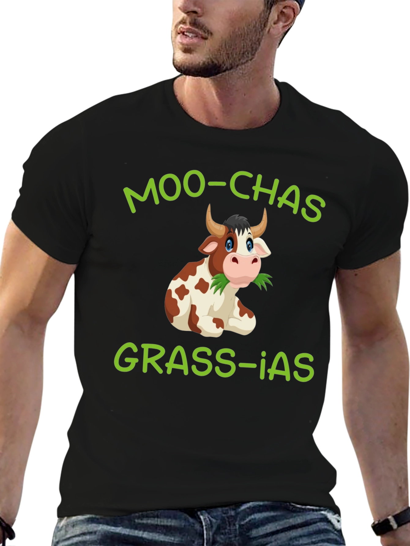 Moo-chas Grass-ias Cow Graphic T-Shirt