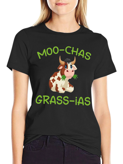 Moo-chas Grass-ias Cow Graphic T-Shirt