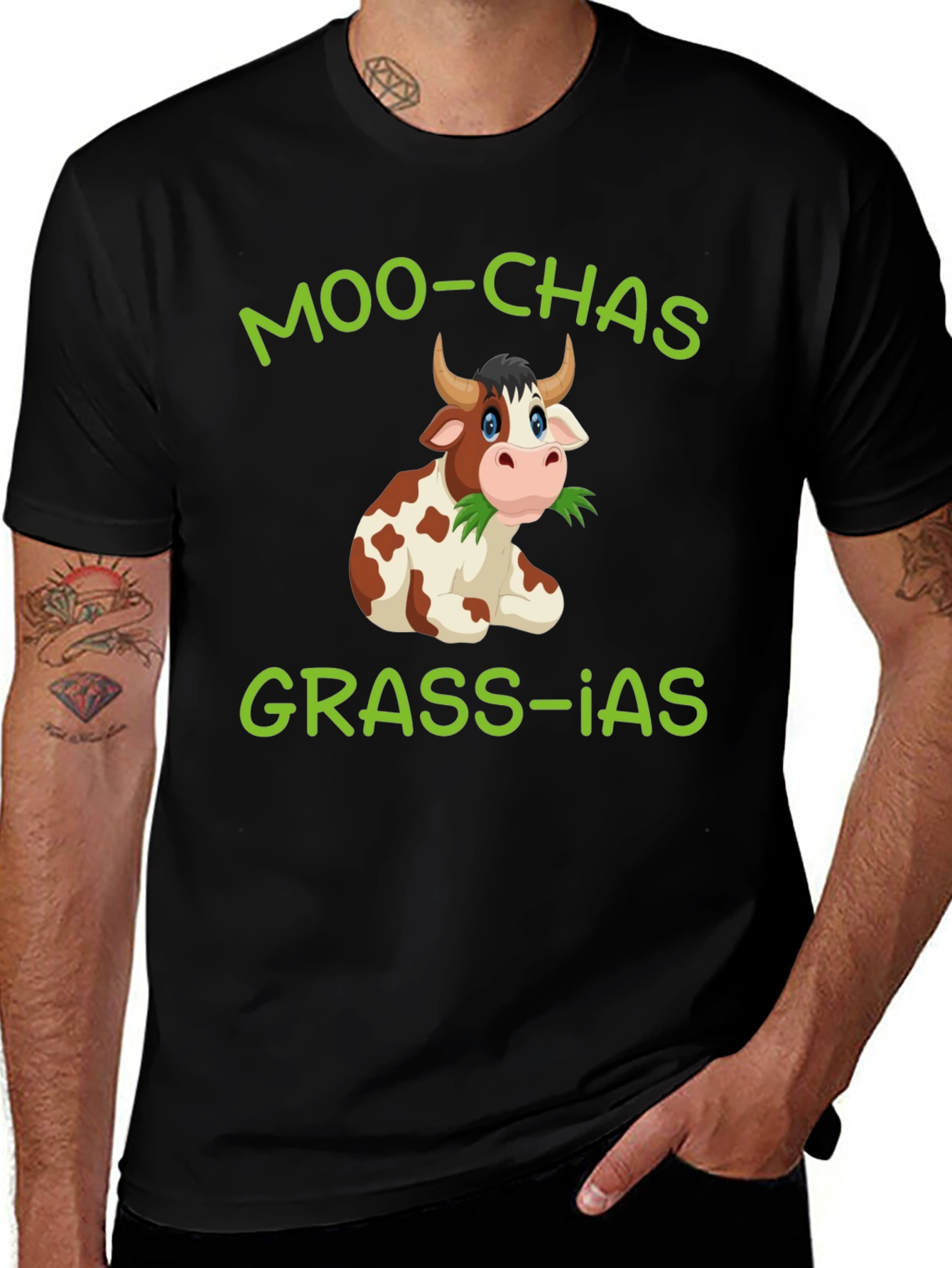 Moo-chas Grass-ias Cow Graphic T-Shirt