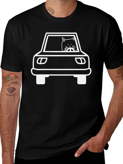 Cat Driving Car Graphic Tee - Black