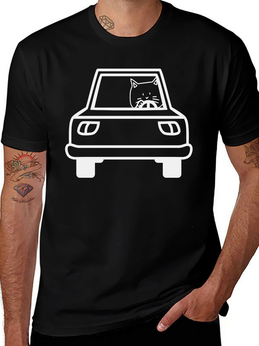 Cat Driving Car Graphic Tee - Black