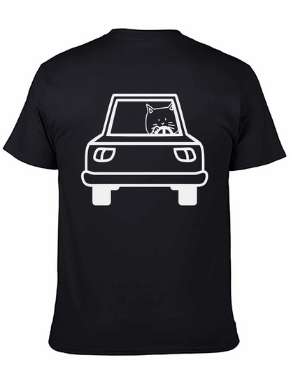 Cat Driving Car Graphic Tee - Black