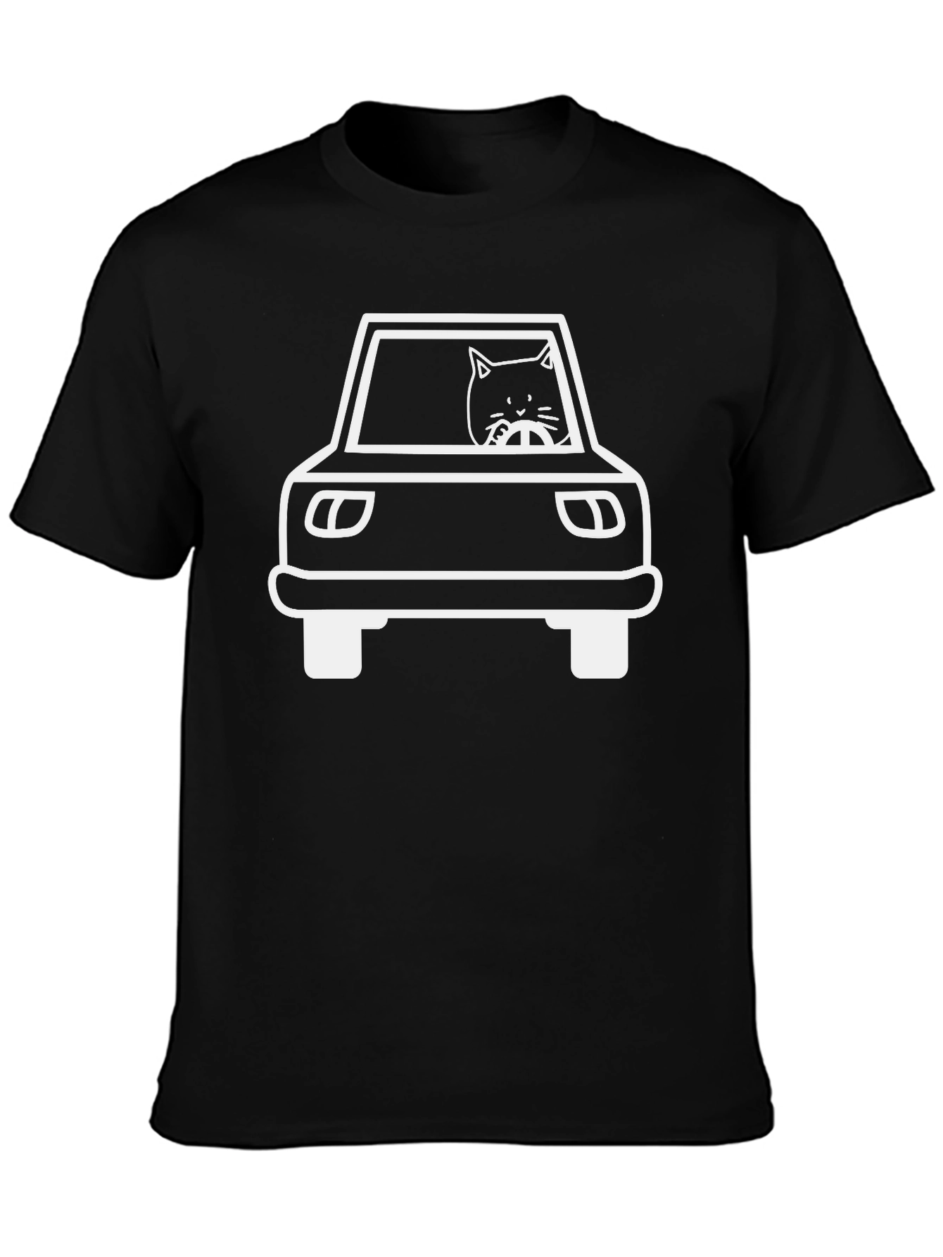 Cat Driving Car Graphic Tee - Black