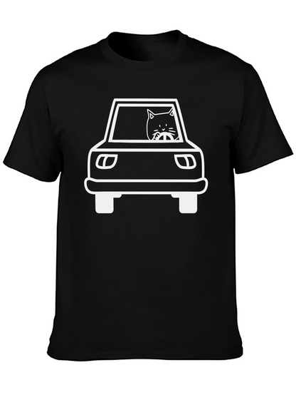 Cat Driving Car Graphic Tee - Black