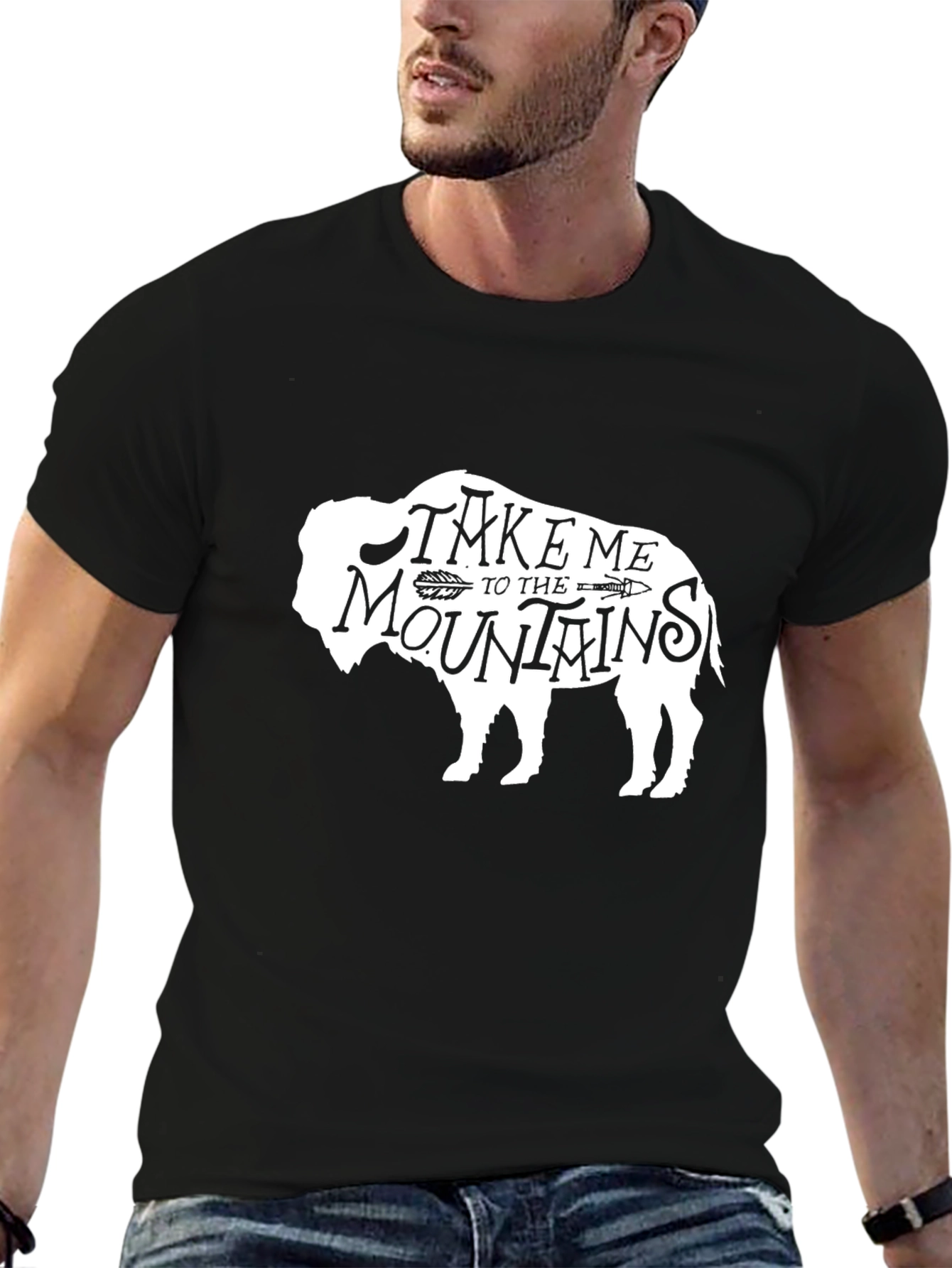 Bison Take Me to the Mountains Black Graphic Tee