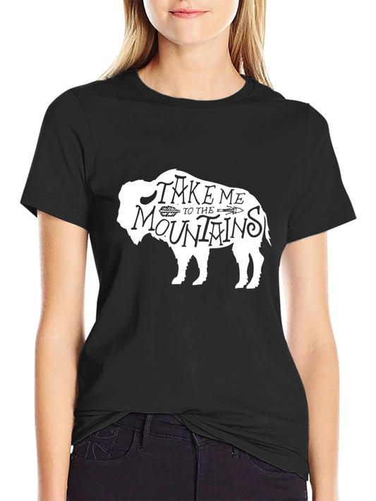 Bison Take Me to the Mountains Black Graphic Tee