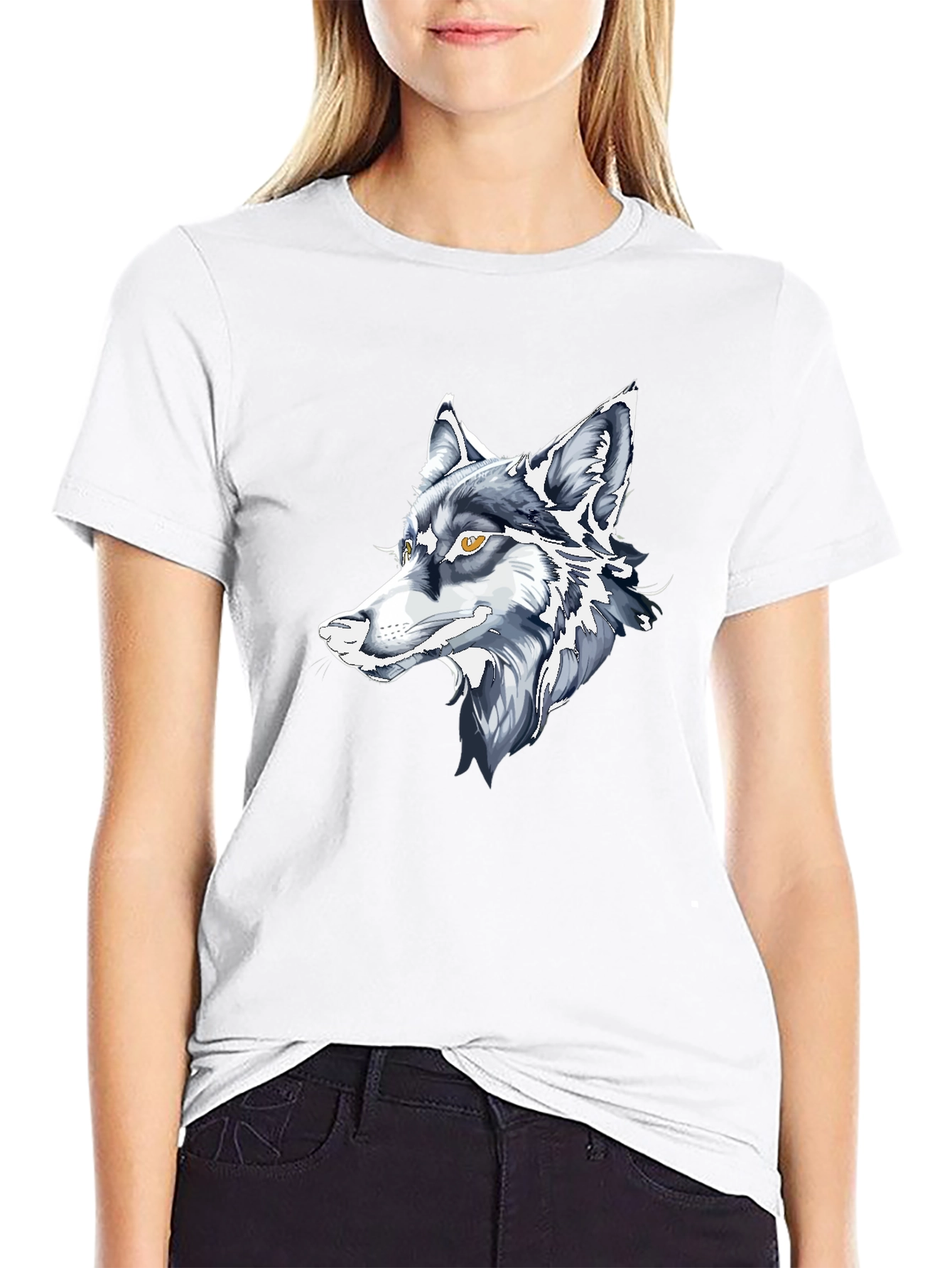 Black T-Shirt with Wolf Graphic