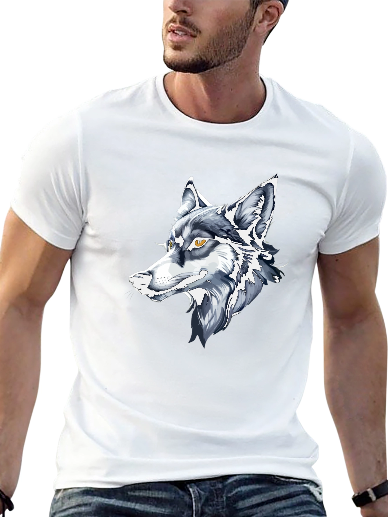 Black T-Shirt with Wolf Graphic