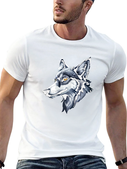 Black T-Shirt with Wolf Graphic