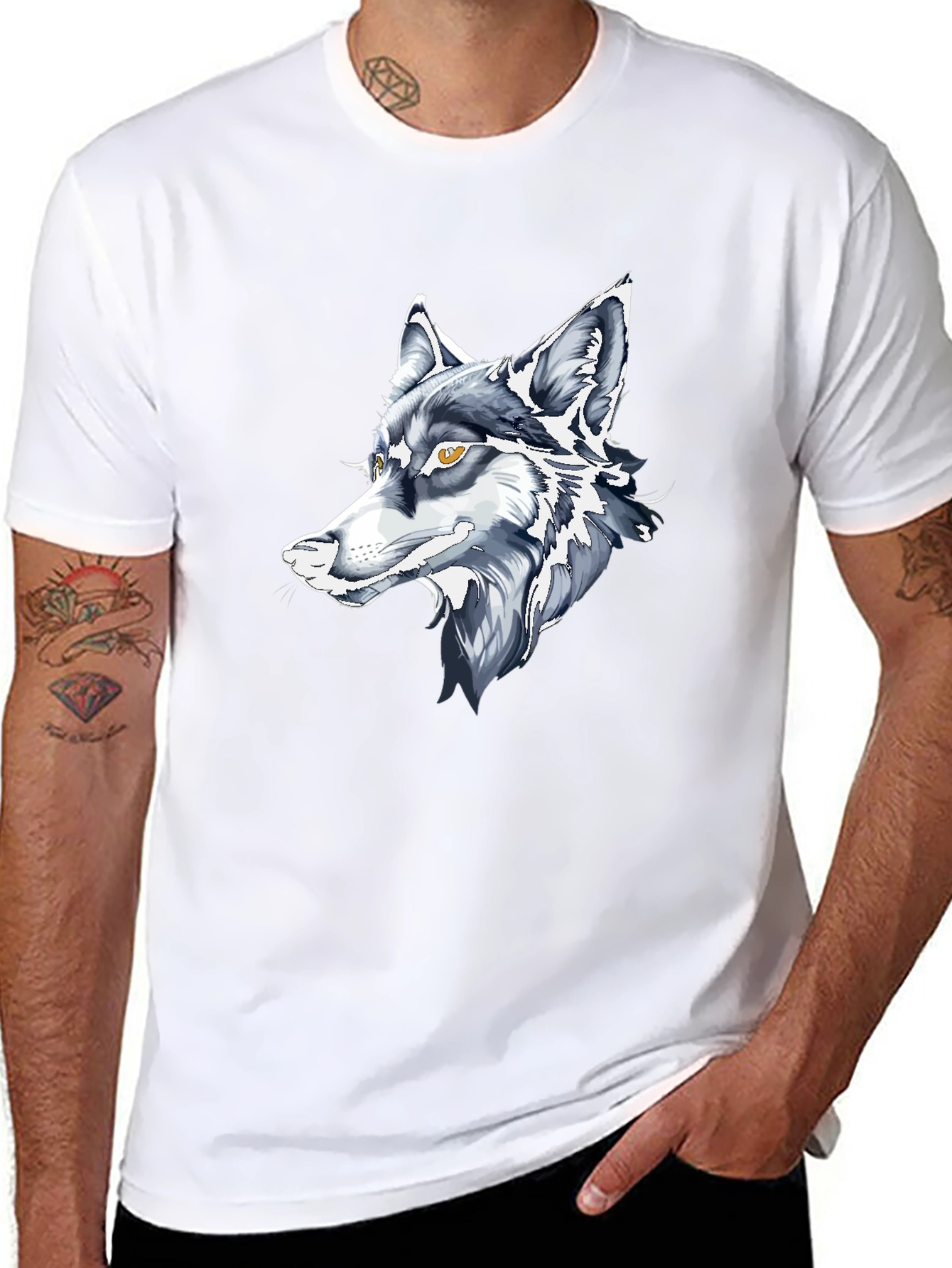 Black T-Shirt with Wolf Graphic