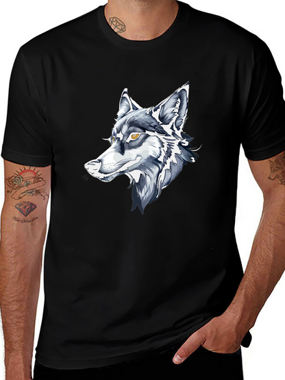 Black T-Shirt with Wolf Graphic