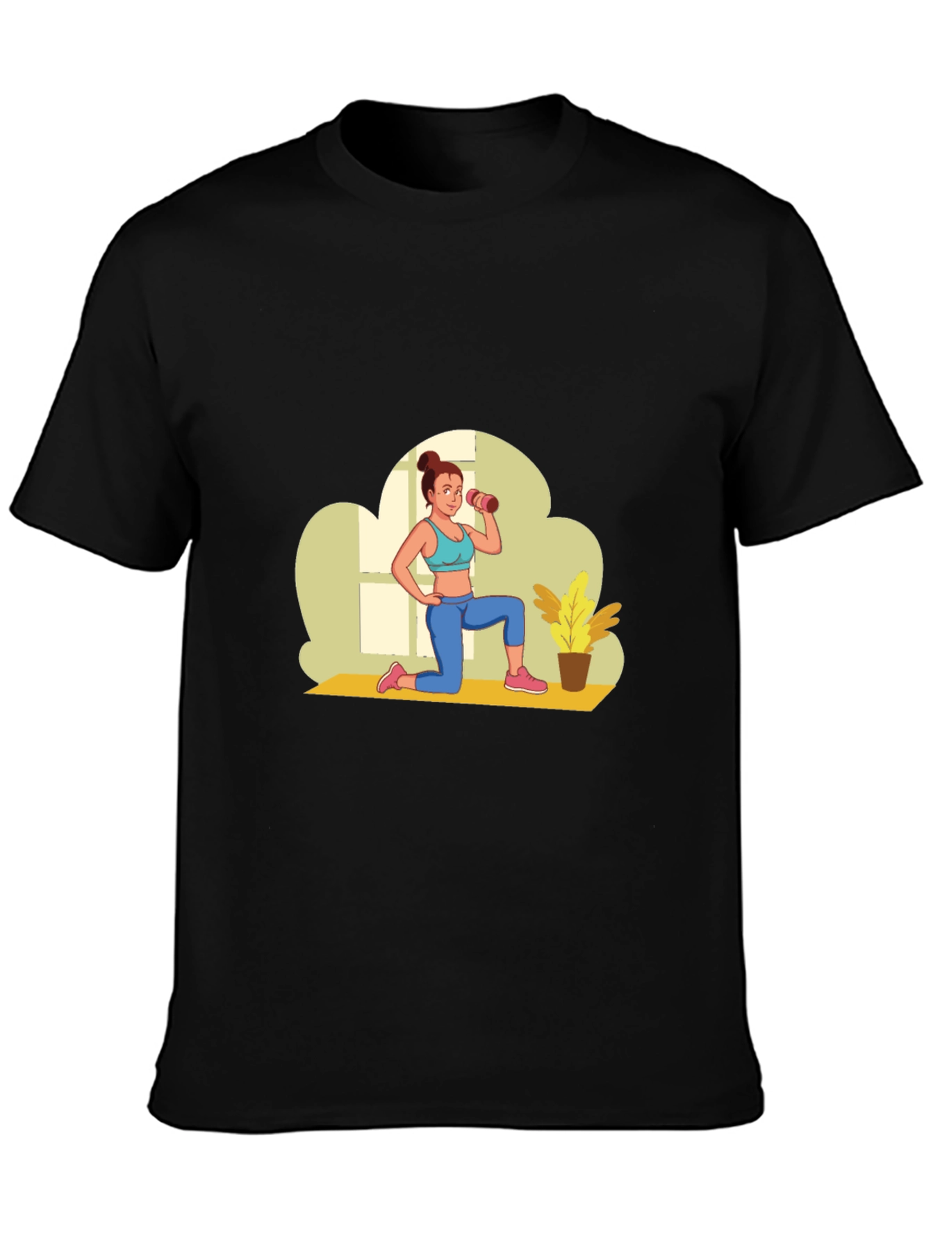 Black Graphic T-Shirt - Fitness Woman Design