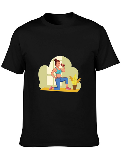 Black Graphic T-Shirt - Fitness Woman Design