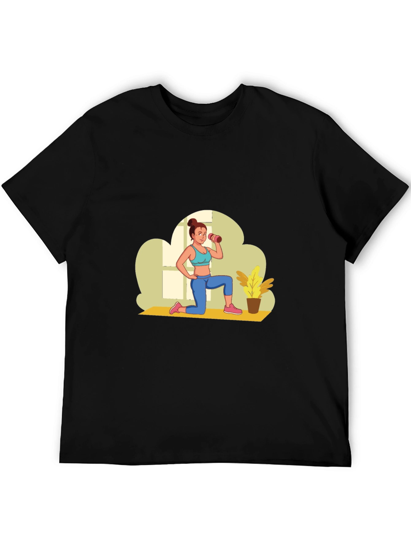 Black Graphic T-Shirt - Fitness Woman Design