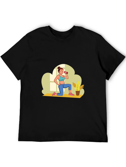 Black Graphic T-Shirt - Fitness Woman Design