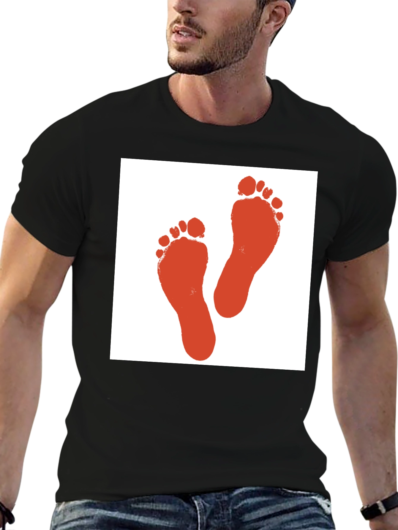 Footprint Graphic Tee - Black Cotton T-Shirt