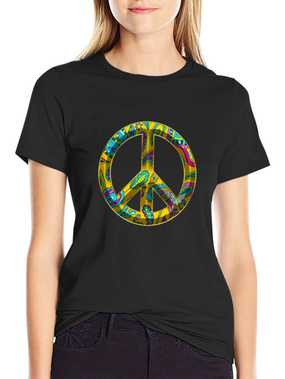 Peace Sign Graphic Tee - Black Cotton Blend T-Shirt
