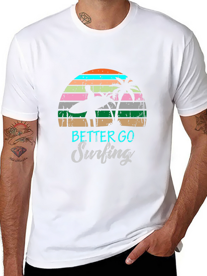 Retro Surfing T-Shirt Palm Tree Design