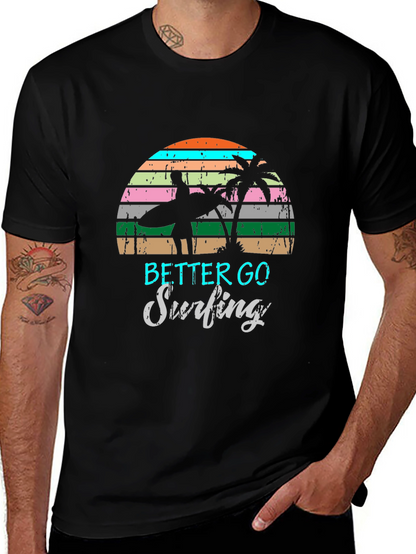 Retro Surfing T-Shirt Palm Tree Design