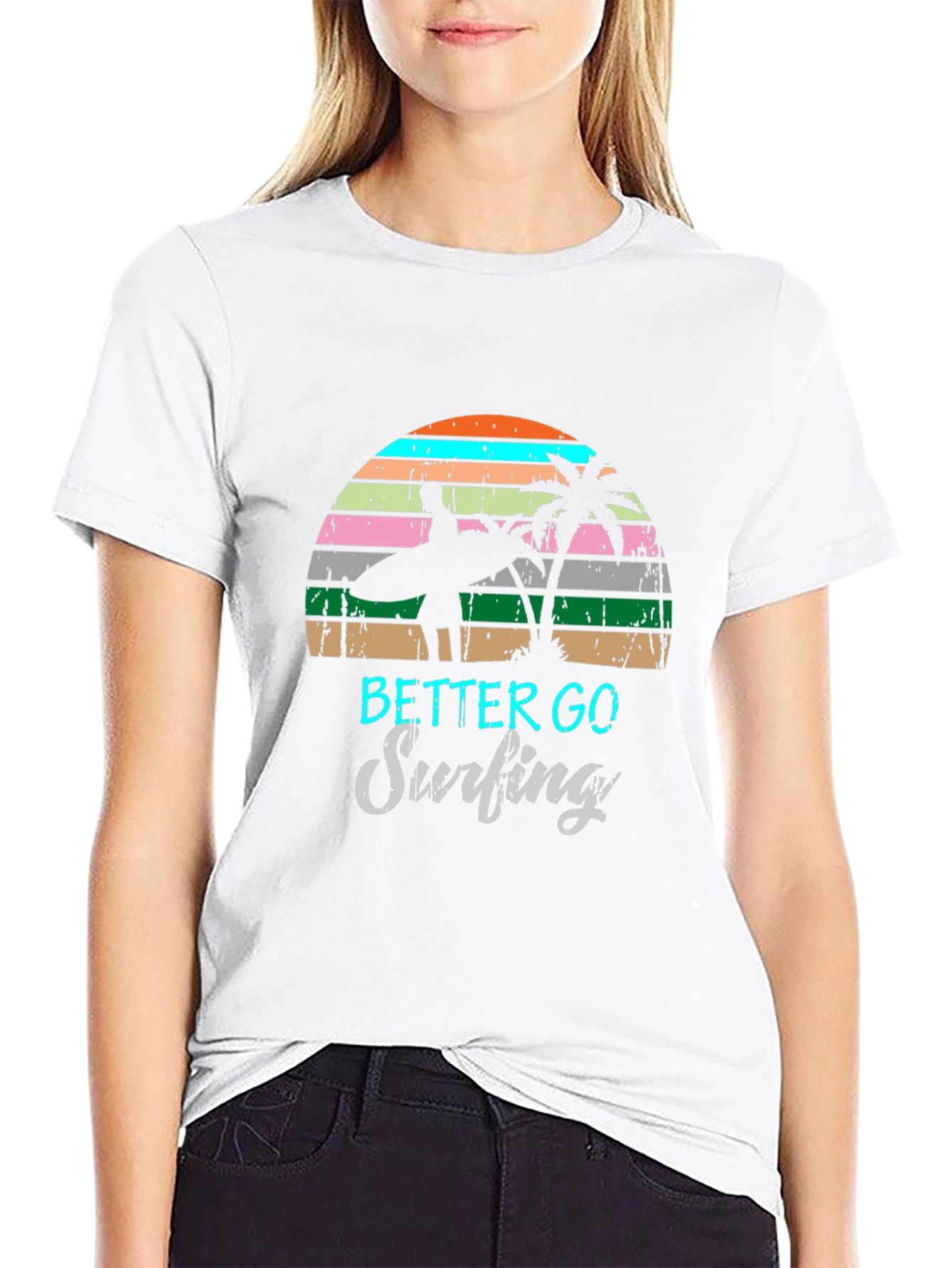 Retro Surfing T-Shirt Palm Tree Design