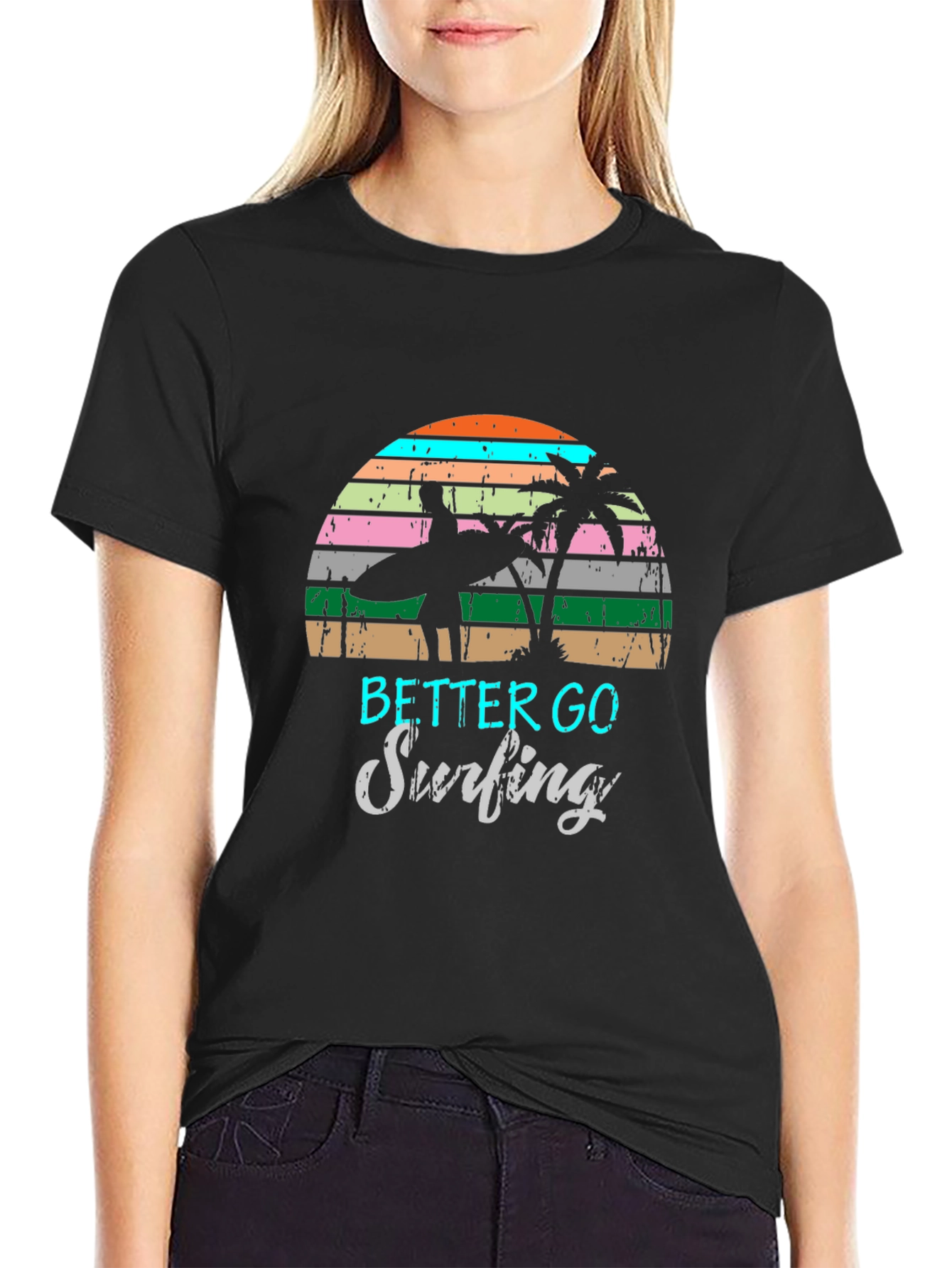 Retro Surfing T-Shirt Palm Tree Design