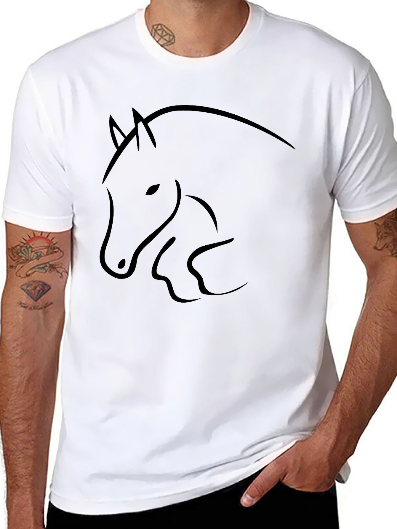 Minimalist Horse Graphic Black T-Shirt