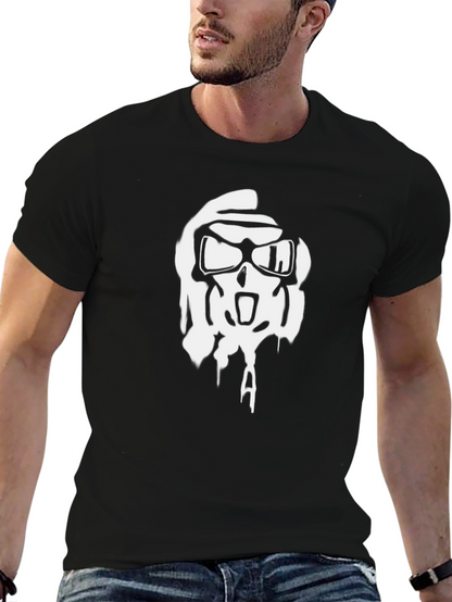 Black T-Shirt with White Graphic Skull Design