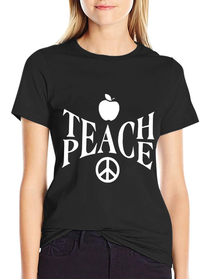 Teach Peace T-Shirt Apple & Peace Sign Graphic Black